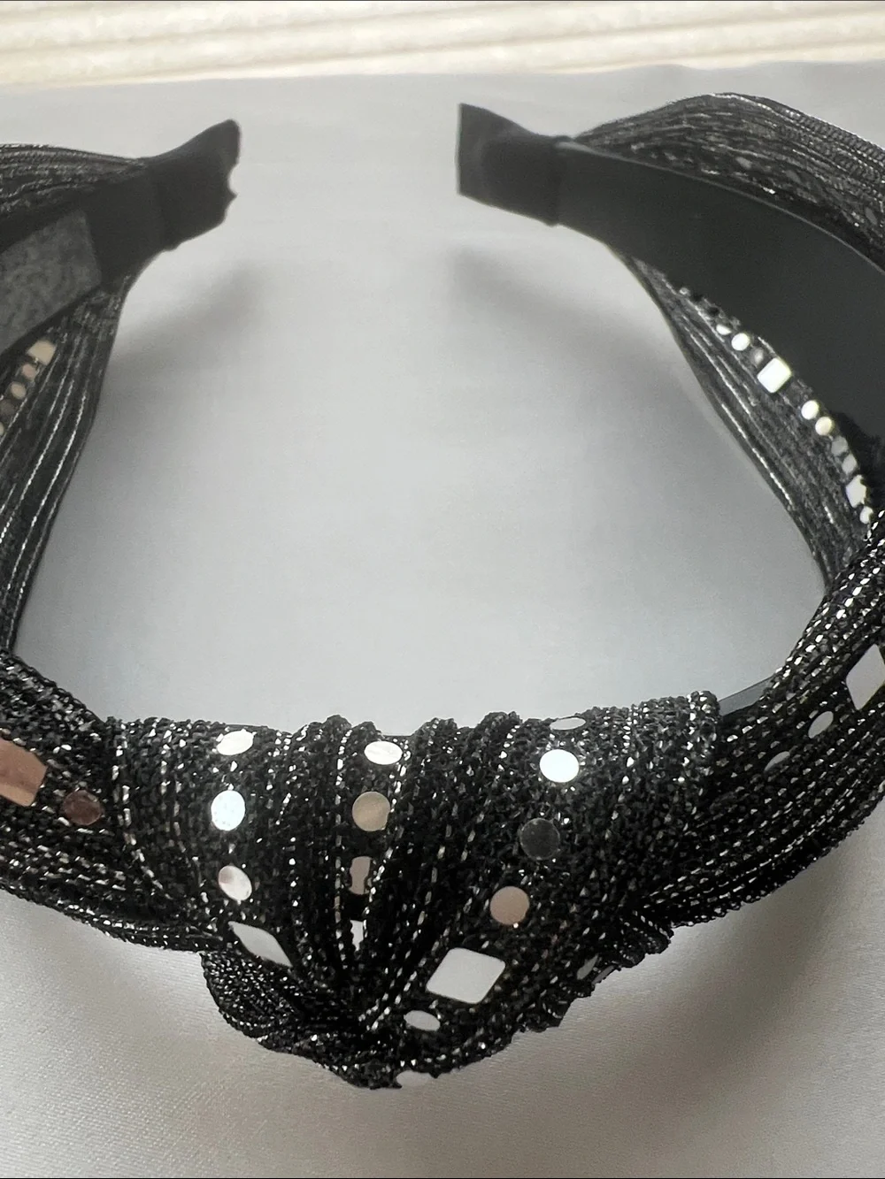 Shimmering Sequin and Bead Accent  Knotted Headband - Black and Tan set of 2